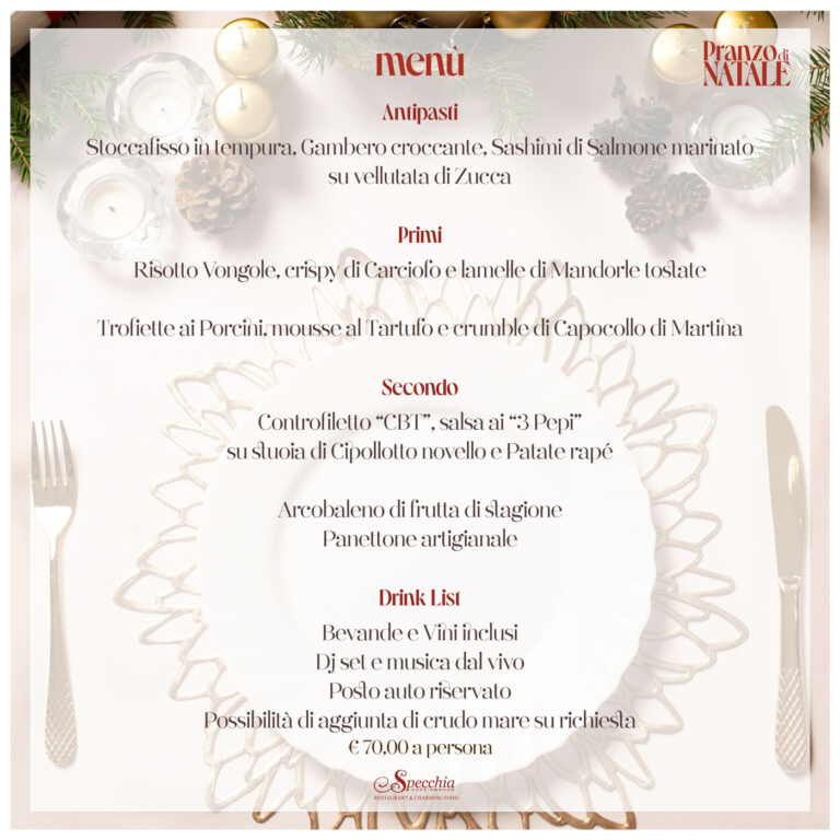 Menu Pranzo di Natale 2025 a Polignano a Mare