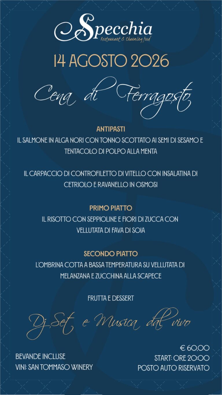 Menu Cena di Ferragosto 2026 a Polignano a Mare