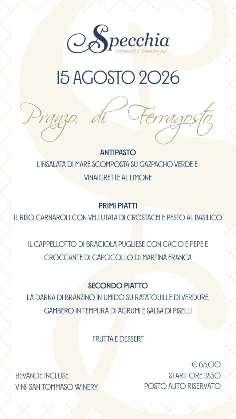Menu Pranzo di Ferragosto 2026 a Polignano a Mare